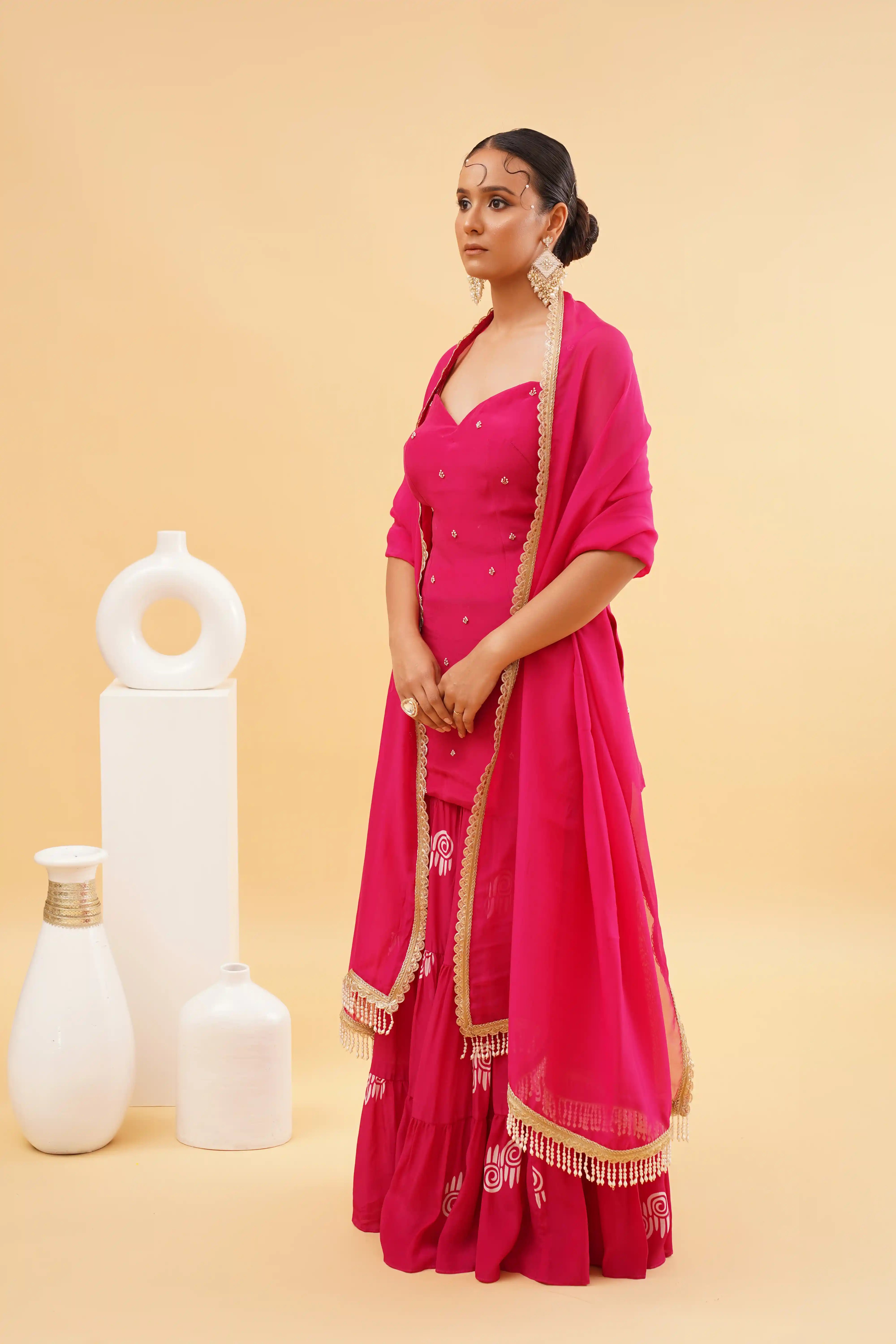 Chahat Sharara Set - Fuchsia