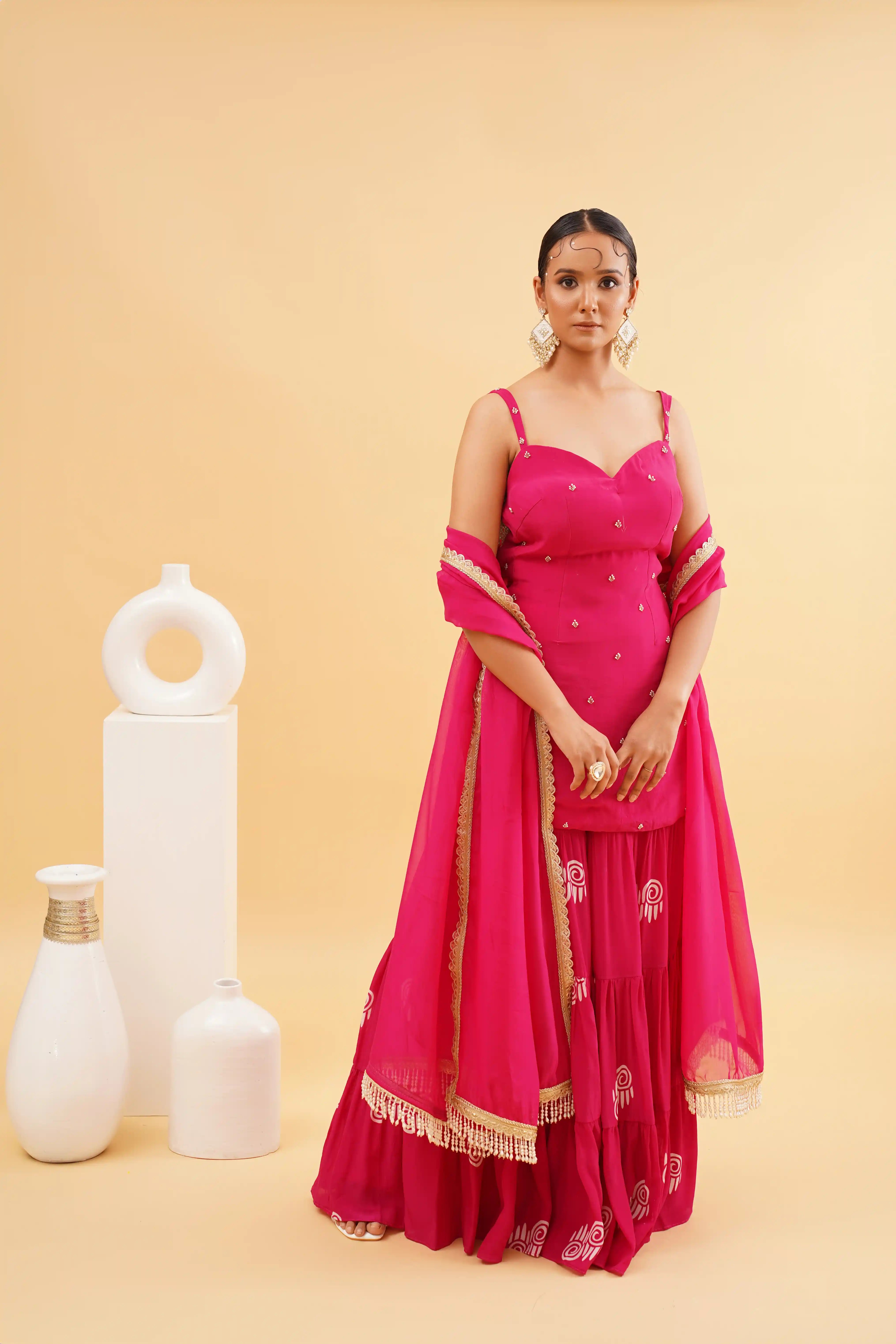 Chahat Sharara Set - Fuchsia