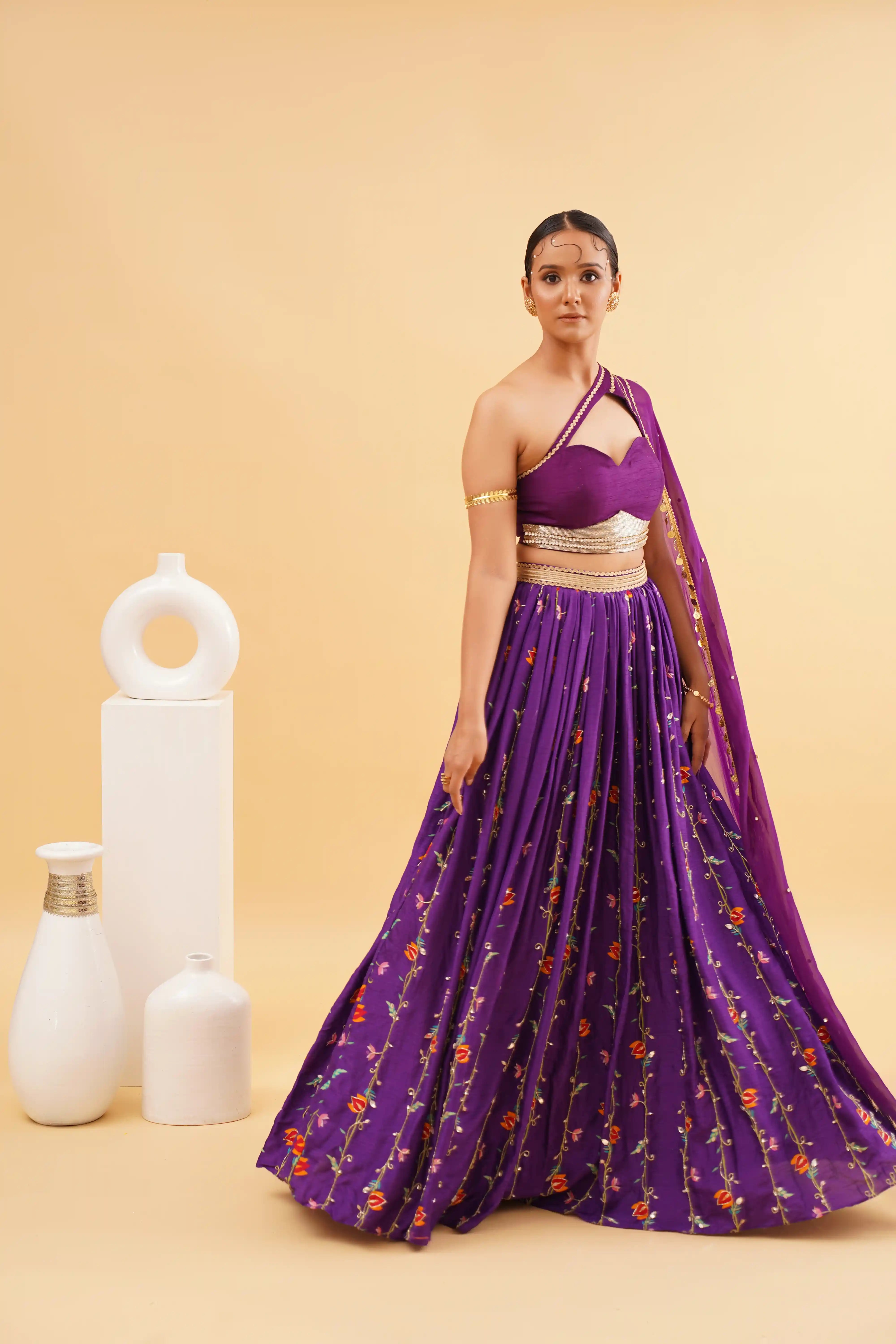 Ruhani cape lehenga - Purple