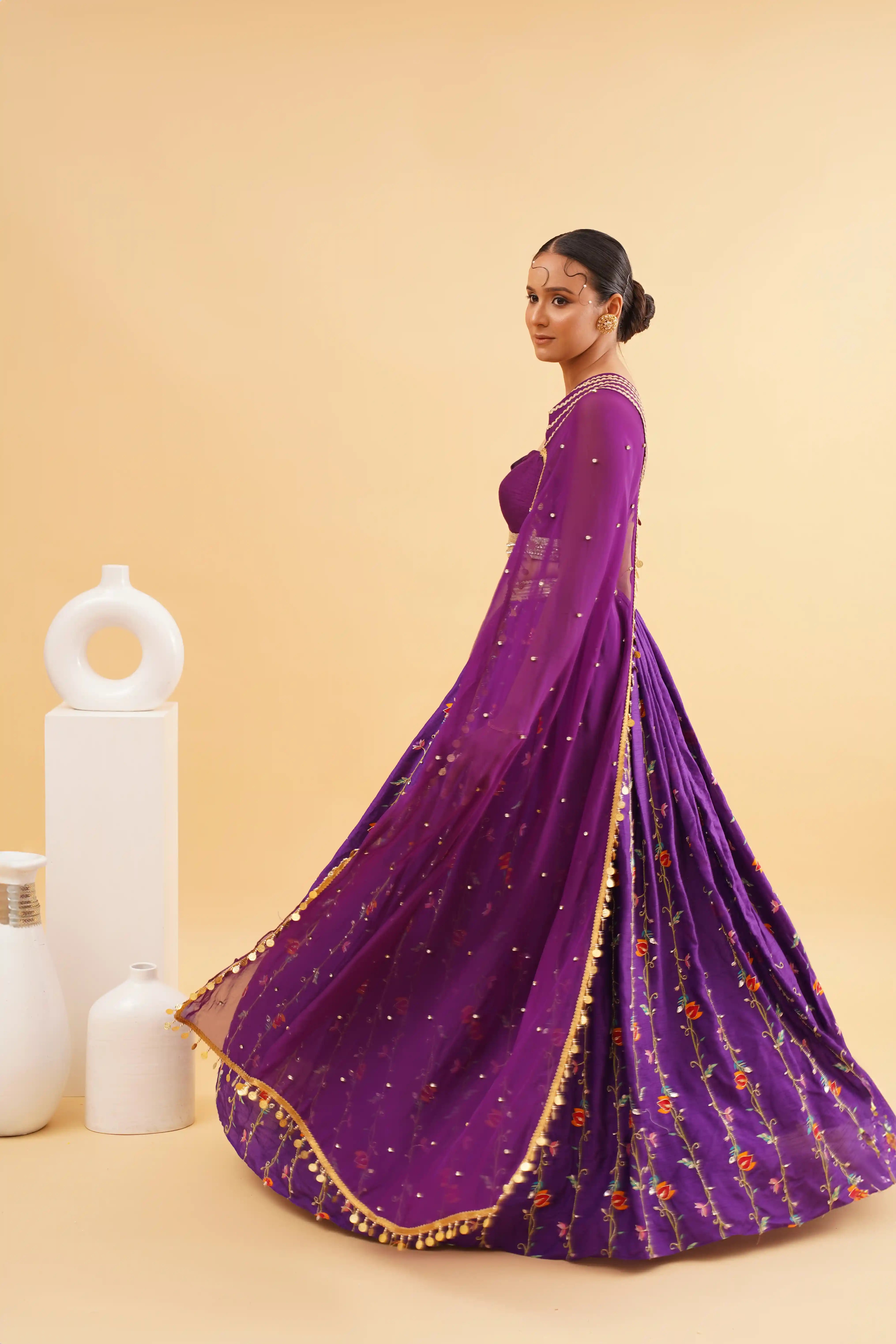 Ruhani cape lehenga - Purple