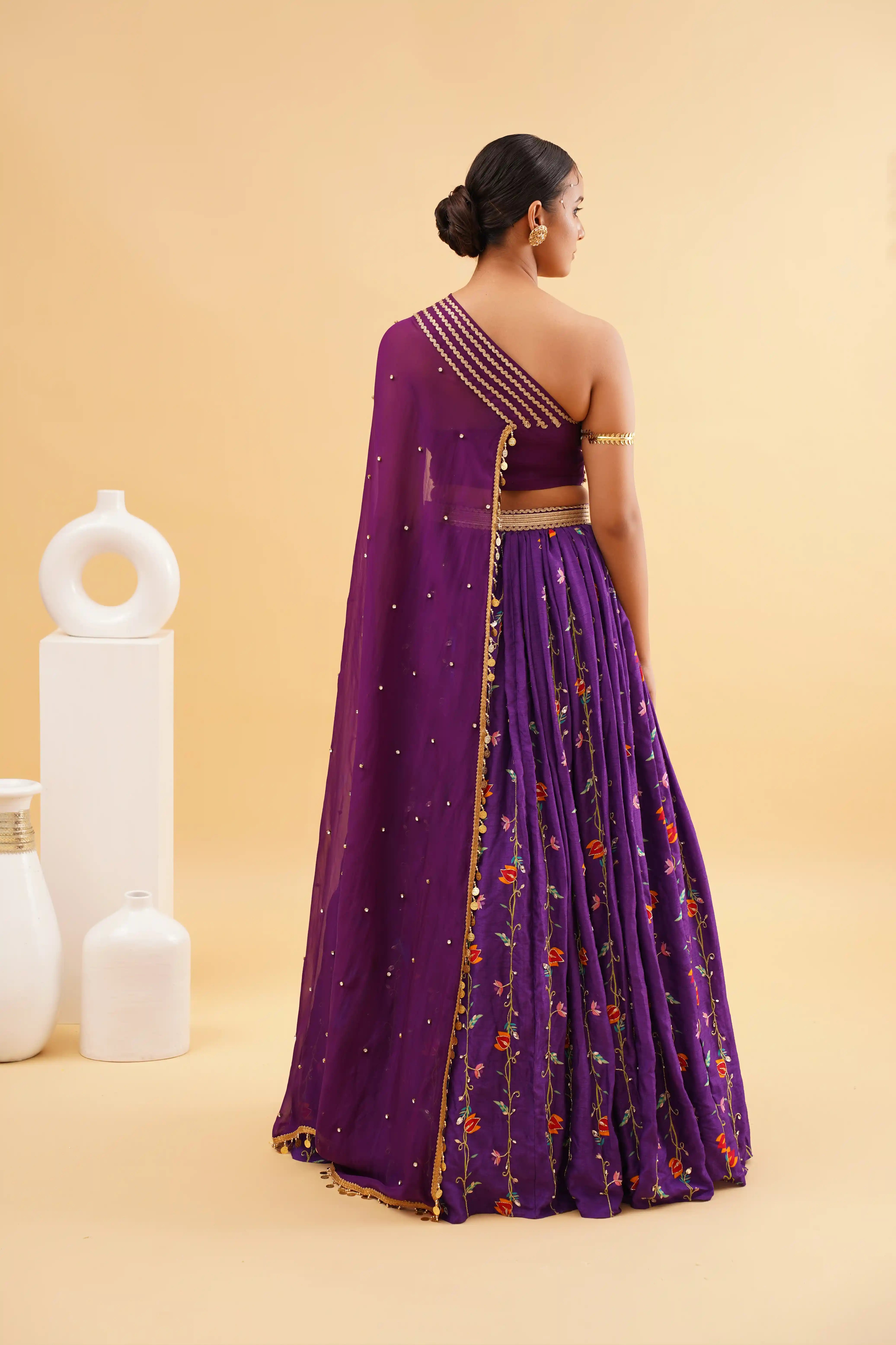 Ruhani cape lehenga - Purple