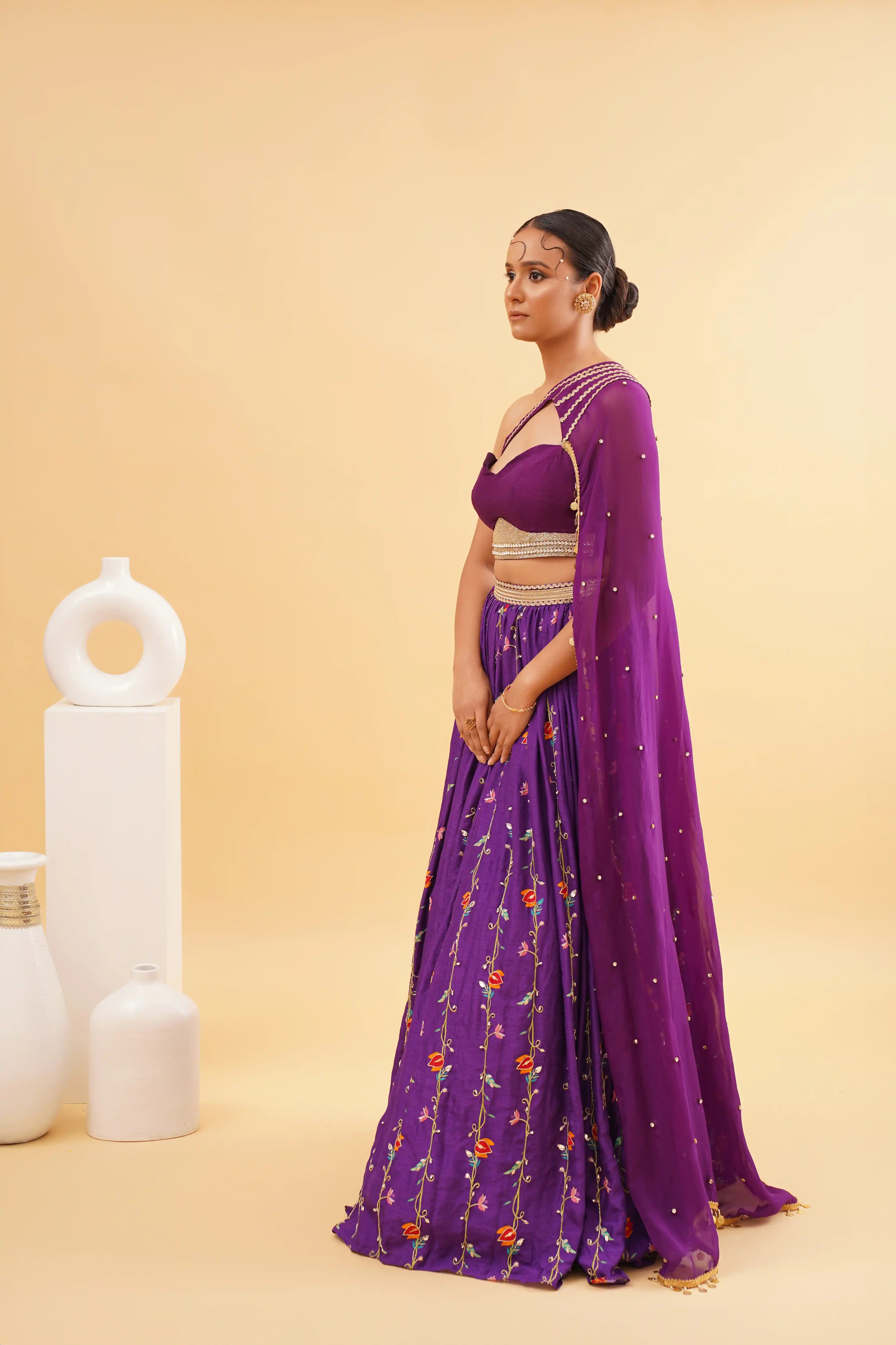 Ruhani cape lehenga - Purple