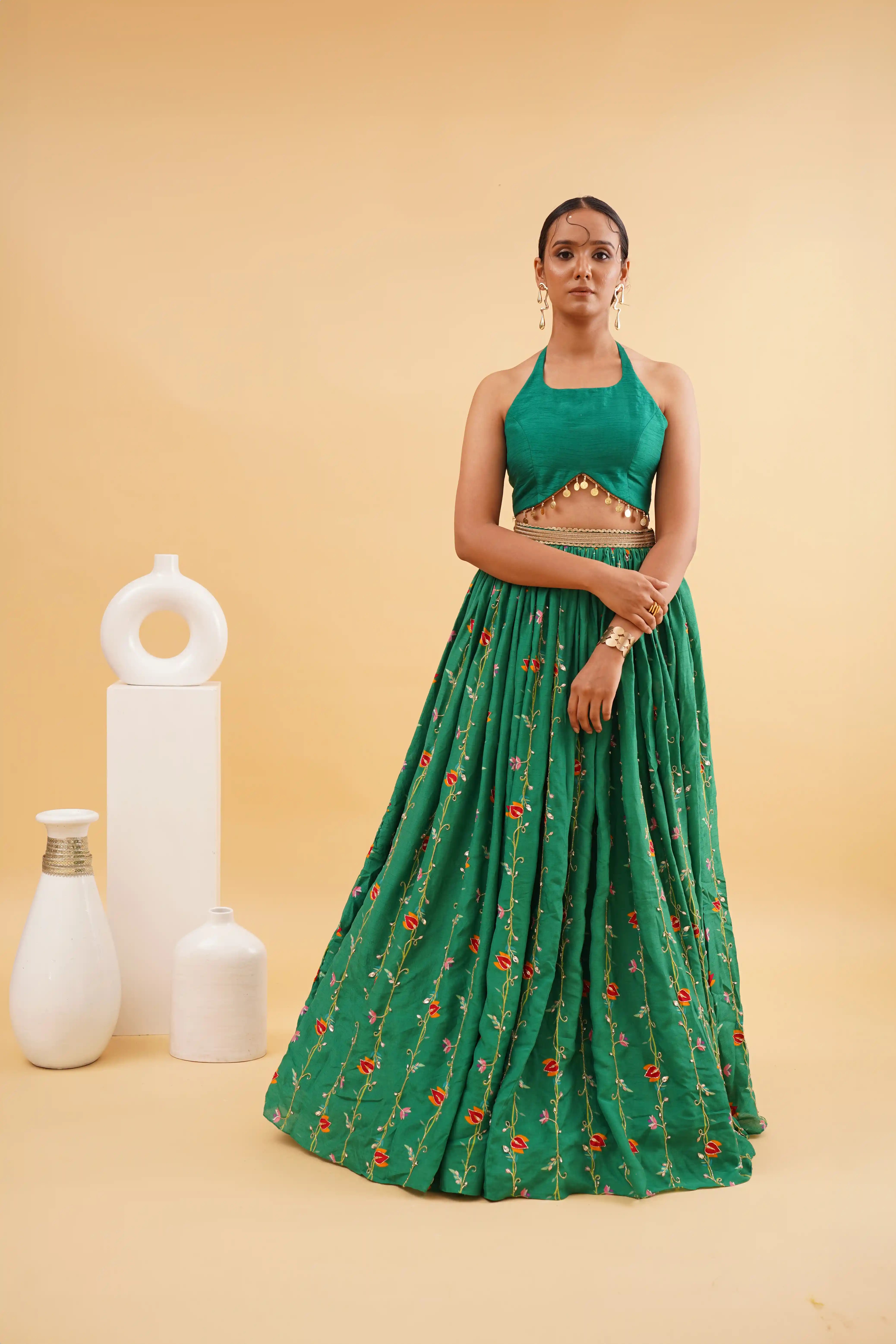 Ruhani lehenga - Emerald Green