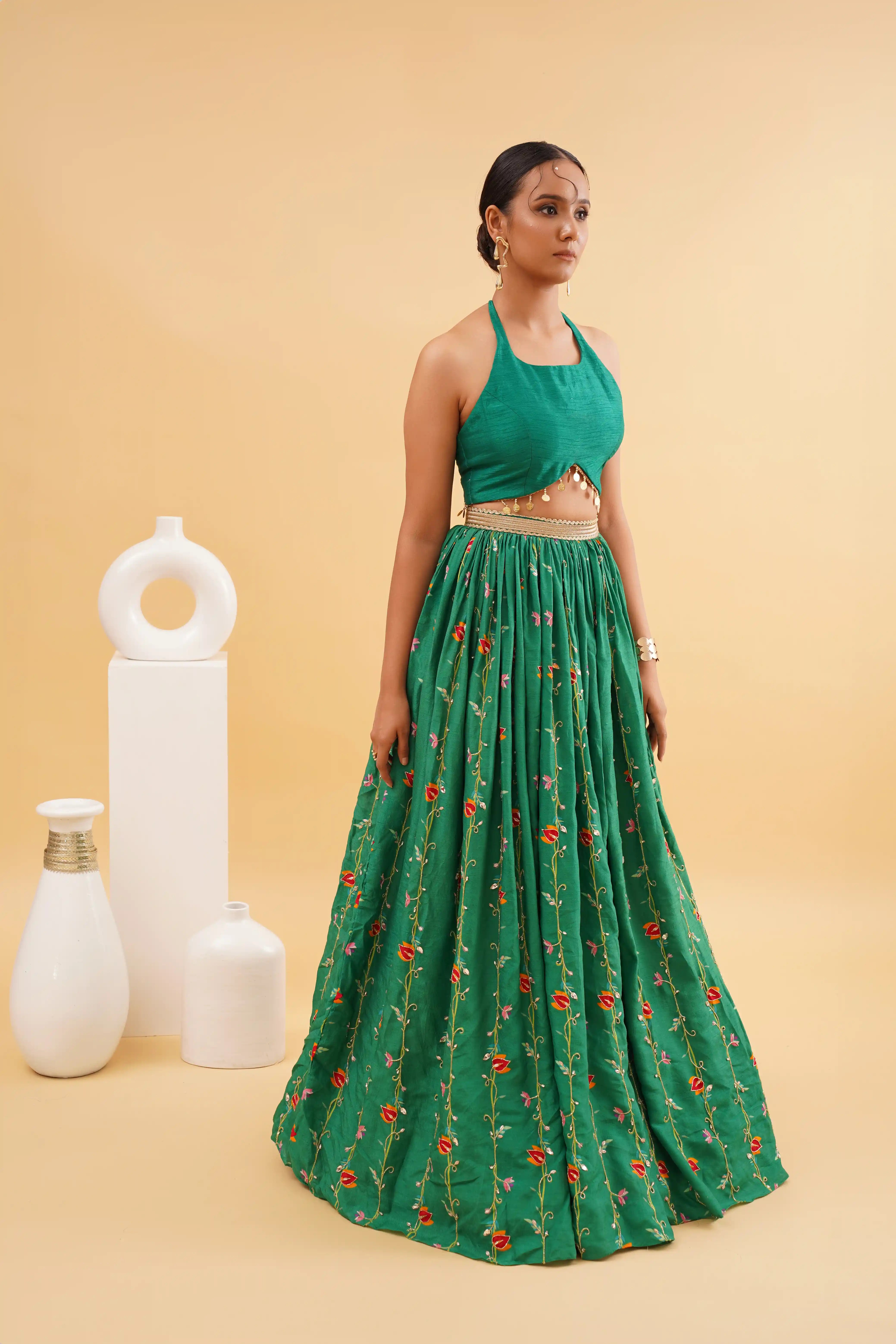 Ruhani lehenga - Emerald Green