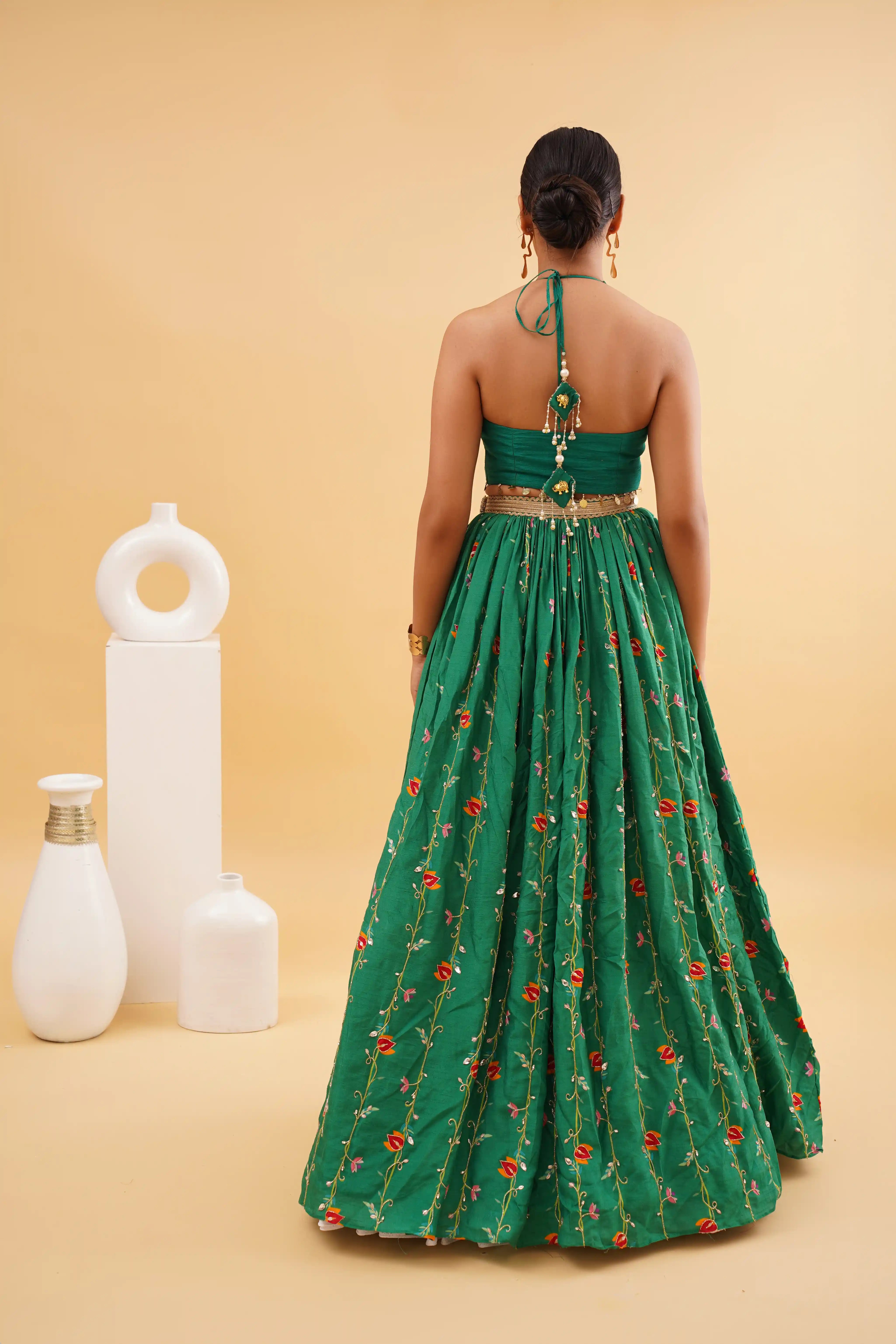 Ruhani lehenga - Emerald Green